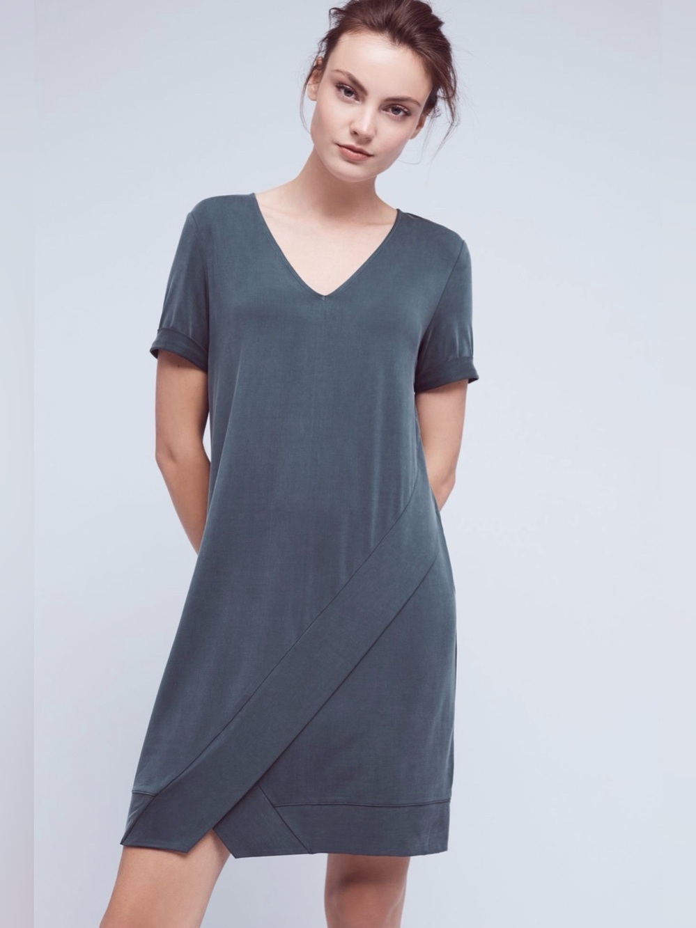 Dolan Left Coast Plunge Tunic Dress Holly Green Asymmetrical Hem M NWT